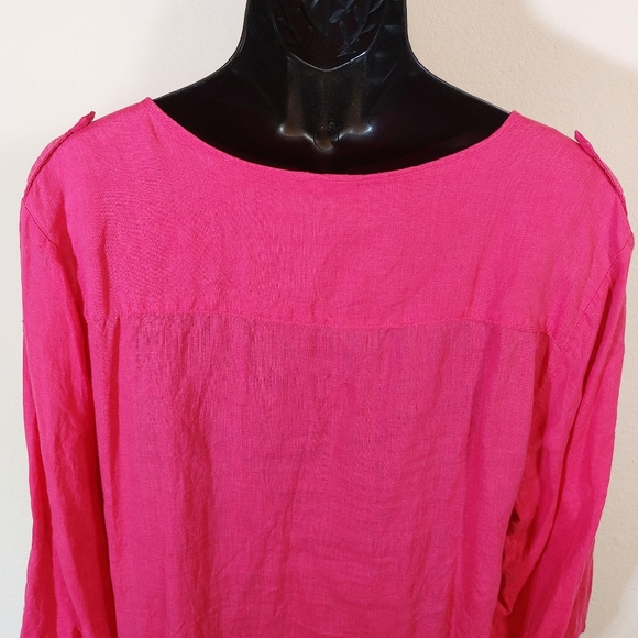 100% Linen Long, Roll Up Sleeves Hot Pink Plus Size Shirt size XXL - Picture 6 of 10